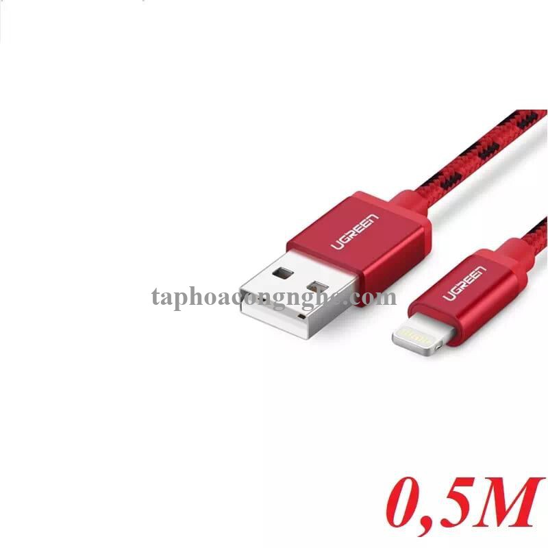 Ugreen 40478 0.5M màu Đỏ Cáp Lightning sạc + truyền dữ liệu cho iPhone US247 30040478